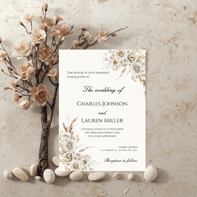 Beige Blumen Hochzeit Einladung (Von Creator hochgeladen)