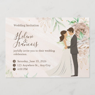 Beige Blumen Hochzeitseinladung Elegante Wasserfar Einladung