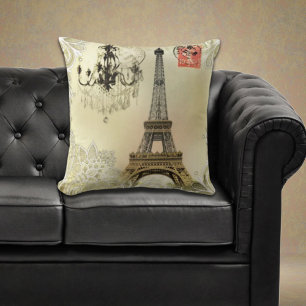 beige Blumen-Luster Paris Eiffelturm Kissen
