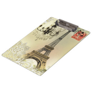 beige Blumen-Luster Paris Eiffelturm Klemmbrett