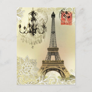 beige Blumen-Luster Paris Eiffelturm Postkarte