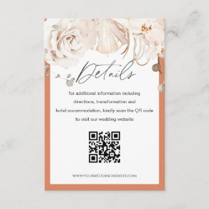 Beige Blumengarten Hochzeit QR Code Detail Karte