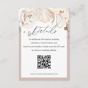 Beige Blumengarten Hochzeit QR Code Detail Karte