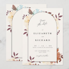 Beige Blumenkarte Save the Date Einladung