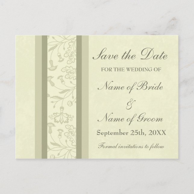 Beige Blumenkarten Save the Date Hochzeitskarten Ankündigungspostkarte (Vorderseite)