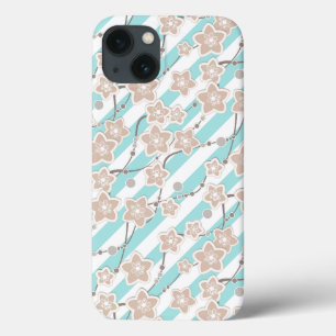 Beige Blumenmuster auf Minze mit weißem Streifen Case-Mate iPhone Hülle