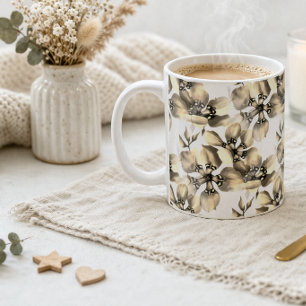 Beige Blumenmuster Elegant Neutral Klassisch Kaffeetasse