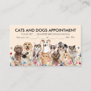 Beige Blumenmuster Katzen und Hunde Illustriert Visitenkarte