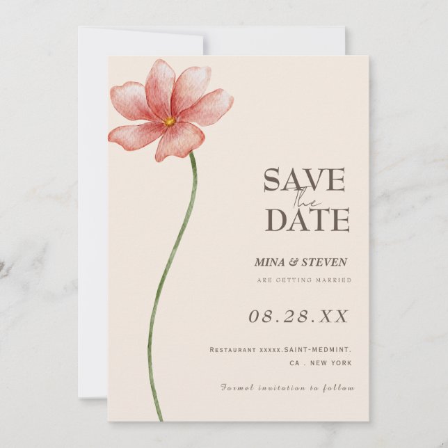 Beige Blumenwiese Save The Date (Vorderseite)