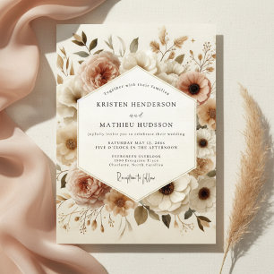 Beige Blumige Hochzeitsblüte Einladung