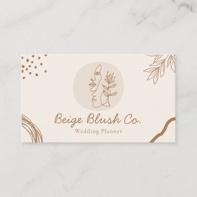 Beige Blush Beauty Couple Hochzeitsplaner Visitenkarte (Vorderseite)