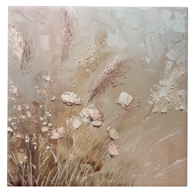 Beige Blush Boho Floral Fliese (Vorderseite)