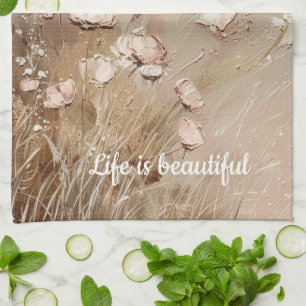 Beige Blush Boho Floral Geschirrtuch