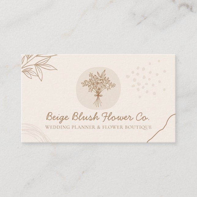 Beige Blush Calligraphy Wedding Blume Bouquet Visitenkarte (Vorderseite)