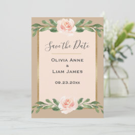 Beige Blush Floral Elegantes Script Gold Hochzeit Save The Date