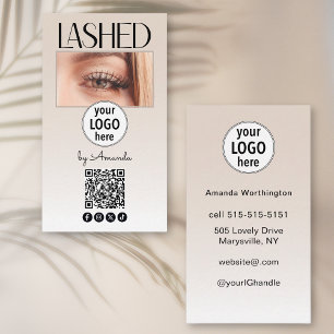 Beige Blush Lashed Logo QR-Code Social-Media-Icons Visitenkarte