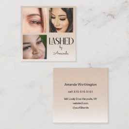 Beige Blush Lashed Minimalist Script Photo Quadratische Visitenkarte