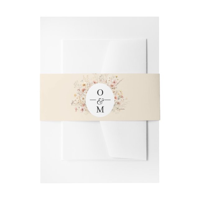 Beige Blush Meadow Wildblume Monogram Wedding Einladungsbanderole (Vorderseite Beispiel)