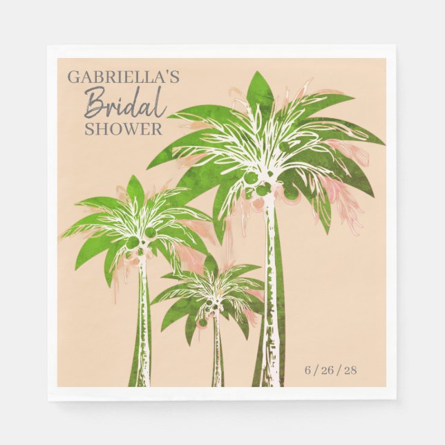 Beige Blush Palm Tree Bridal Shower Custom Name Serviette (Vorderseite)