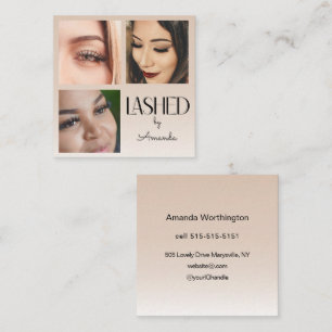 Beige Blush Wimpern Minimalist Schrift Foto  Quadratische Visitenkarte