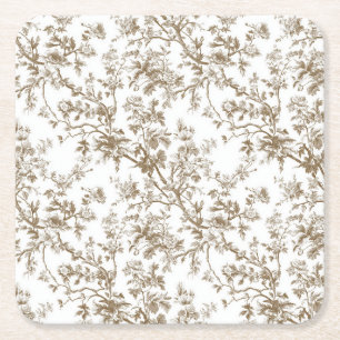 Beige Blütenzweige Quadratischer Papiersetzer Rechteckiger Pappuntersetzer