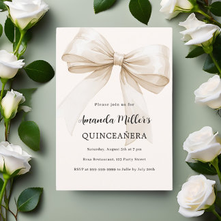 Beige Bogen elegant Quinceanera Einladung