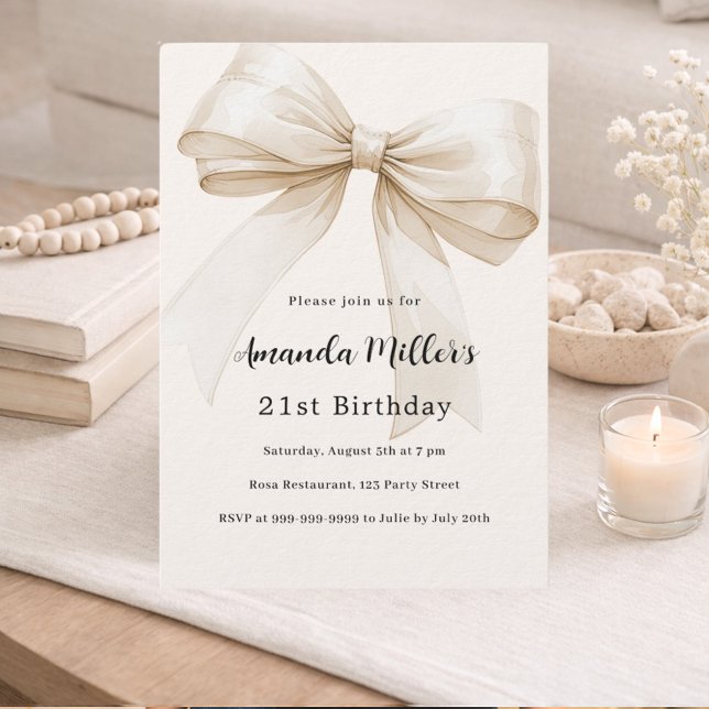 Beige Bogen eleganter Luxus Geburtstag Einladung (Von Creator hochgeladen)