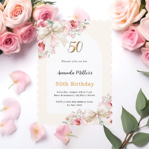 Beige Bogen rosa Blumengestelle zum Geburtstag ges Einladung