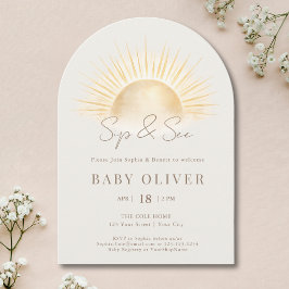 Beige Bohemian Sonnenaufgang Neutrale Sip And See  Einladung