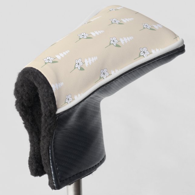 Beige Bohemisches botanisches Muster Golf Headcover (3/4 Vorderseite)