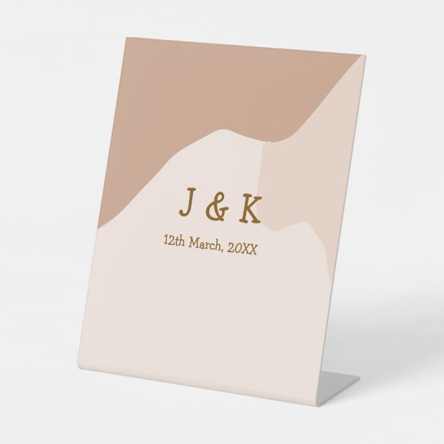 Beige boho curvy orange Brautdatum Sockelschild (Vorderseite)