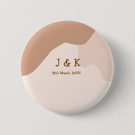 Beige boho curvy orange wedding name date button