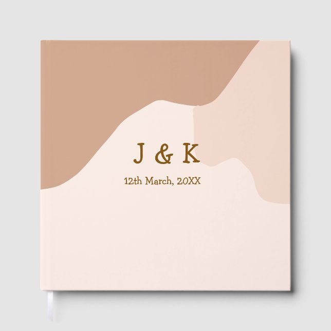 Beige boho curvy orange wedding name date gästebuch (Vorderseite)