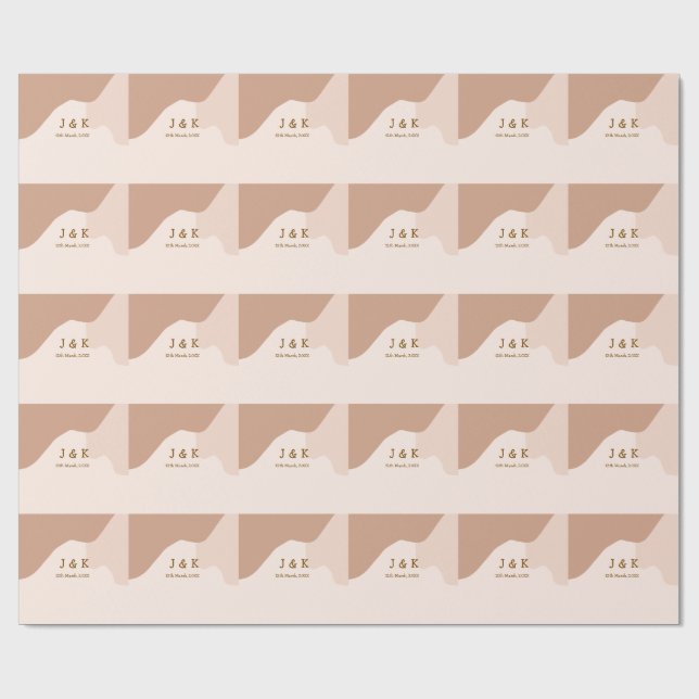 Beige boho curvy orange wedding name date geschenkpapier (Flach)