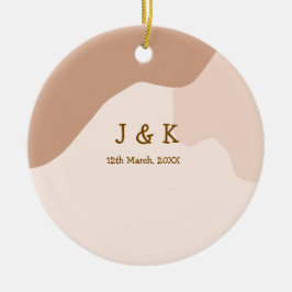 Beige boho curvy orange wedding name date keramik ornament