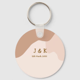 Beige boho curvy orange wedding name date schlüsselanhänger