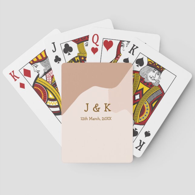 Beige boho curvy orange wedding name date spielkarten (Rückseite)