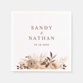 Beige Boho Floral Wedding Napkin Serviette