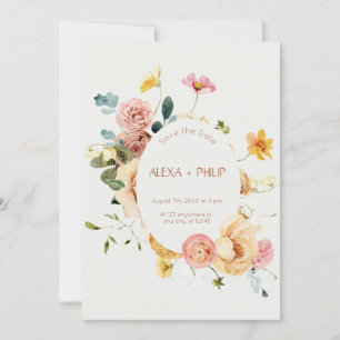 Beige Boho Floral Wedding Save the Date Einladung
