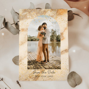 Beige Boho Frame Foto Save the Date Hochzeit Einladung