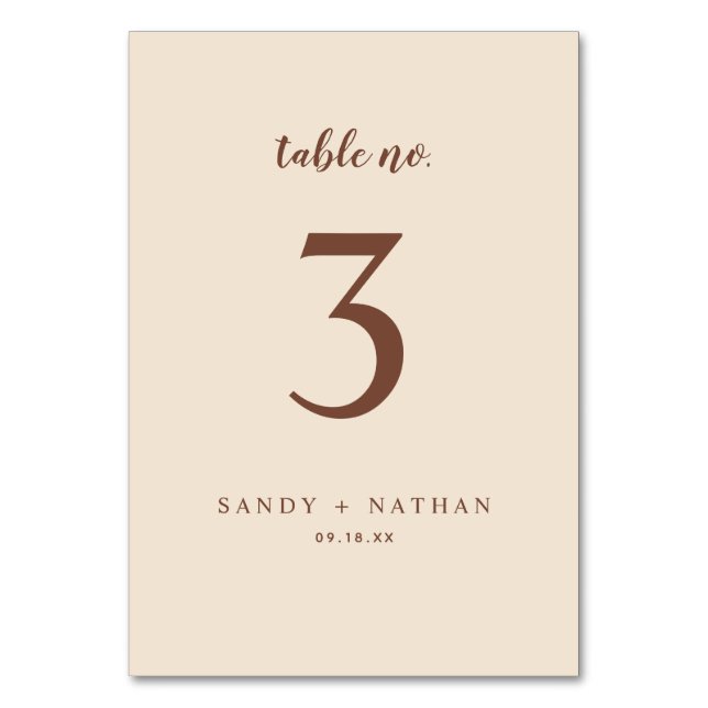 Beige Boho Hochzeit Tischnummer (Vorderseite)