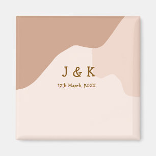 Beige Boho kurvige orange Hochzeit Name Datum Magnet