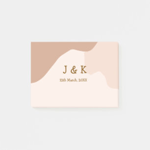 Beige Boho kurvige orange Hochzeit Name Datum Post-it Klebezettel