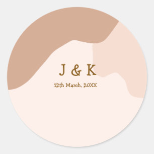 Beige Boho kurviges orange Hochzeit Name Datum Runder Aufkleber