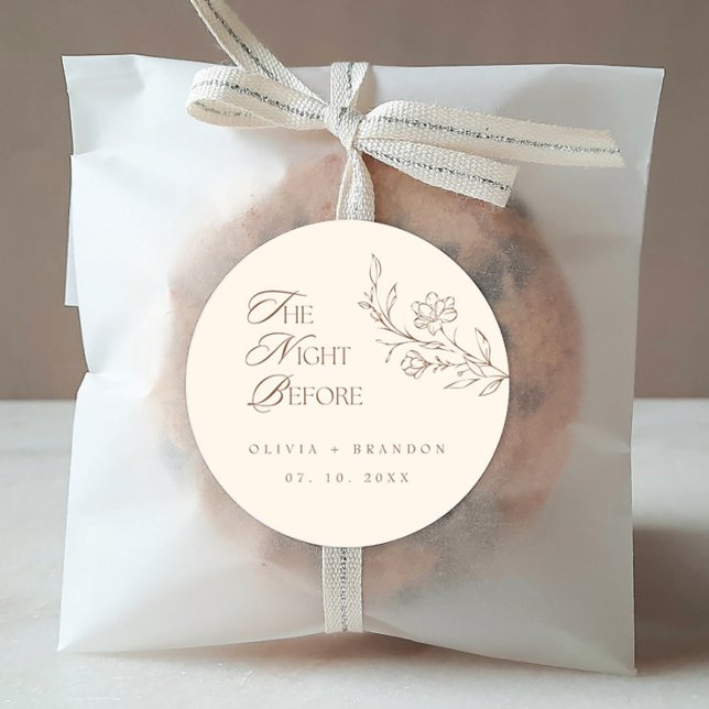 Beige Boho Night Before Probe Dinner Hochzeit Runder Aufkleber (Von Creator hochgeladen)