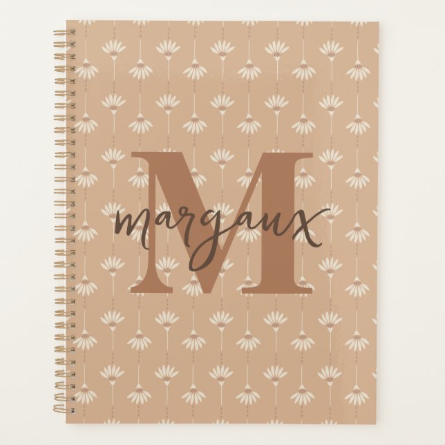 Beige Boho Personalisierte Monogramm Name Planer (Vorderseite)