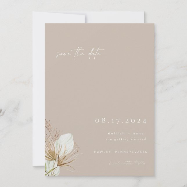 Beige Boho Save the Date mit bohemianischem Foto Einladung (Vorderseite)