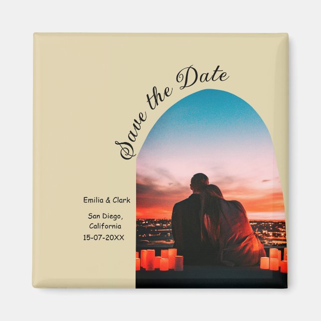 Beige boho Save the Date QR Modernes Foto Magnet (Vorne)