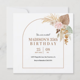 Beige Boho Style Birthday Invitation Einladung