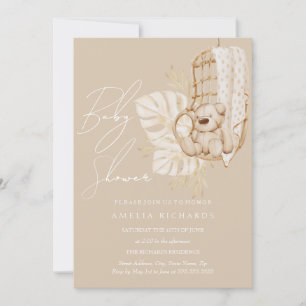 Beige Boho-Teddybär neutrale Babyparty Einladung